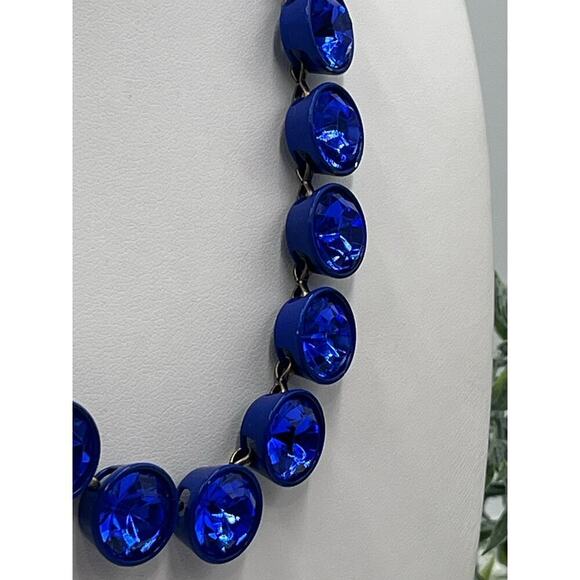 J. Crew Bright Blue Brûlée Faceted Bezel Set Collar Rhinestone Necklace - Picture 5 of 16